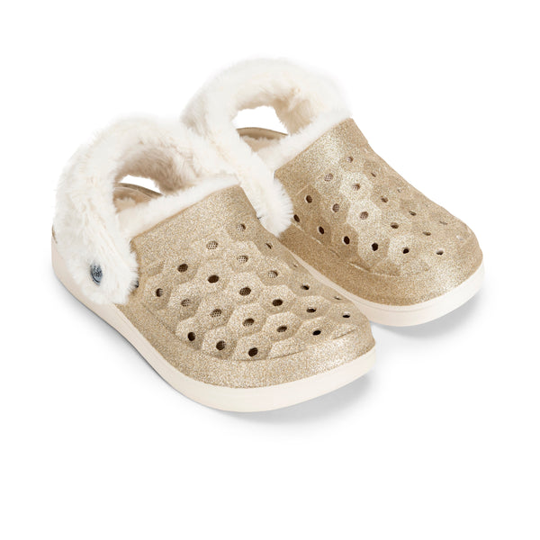 Sabot doublé Varsity pour enfants - Tendance pailleté doré/naturel