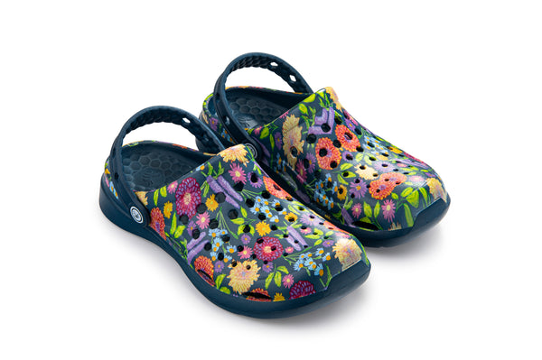 Active Clog Adults - Graphic Navy Painted Floral