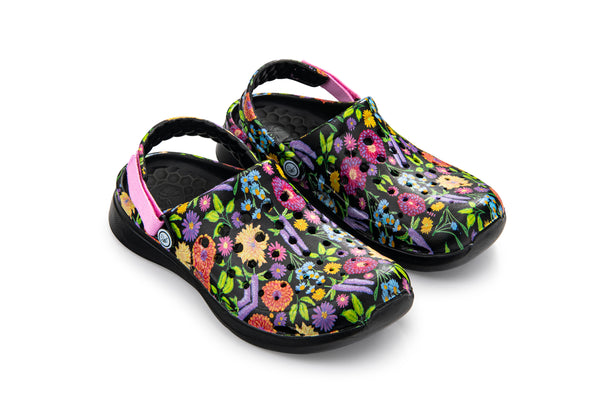 Modern Clog - Graphic Black Painted Floral