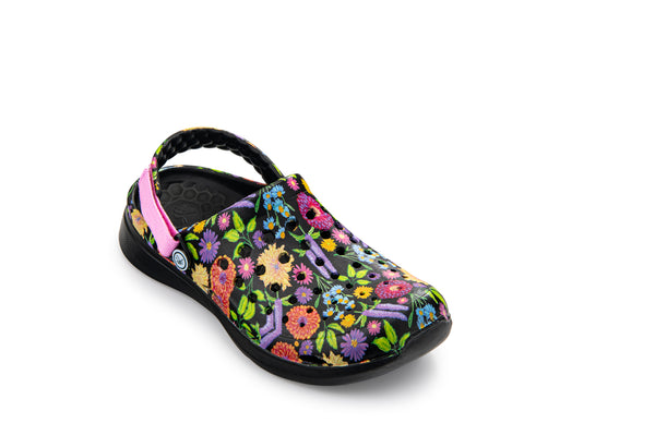 Modern Clog - Graphic Black Painted Floral