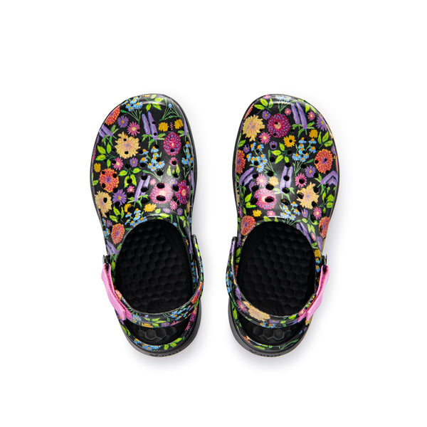 Modern Clog - Graphic Black Painted Floral