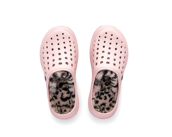 Cozy Lined Clog - Pastel Pink/Cheetah