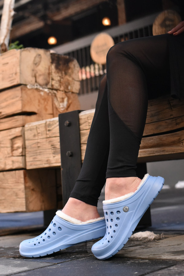 Sabot doublé douillet - Bleu clair/naturel