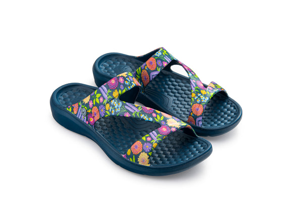 Sandale de tous les jours - Motif floral en denim bleu marine