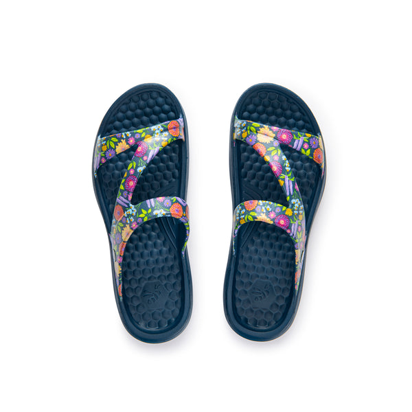 Sandale de tous les jours - Motif floral en denim bleu marine