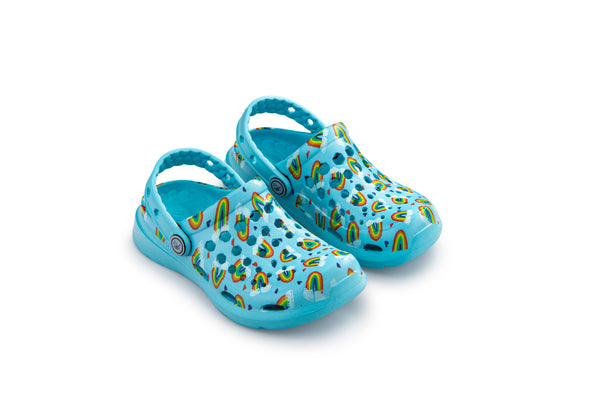 Kids' Active Clog - Graphic Sky Blue Rainbows