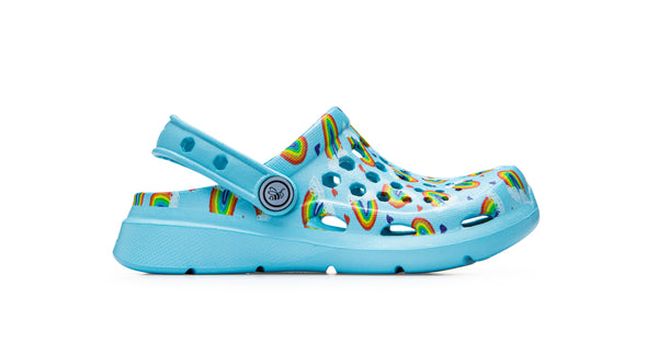 Kids' Active Clog - Graphic Sky Blue Rainbows