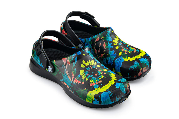 Work Clog - Graphic Black Spiral Tie Dye