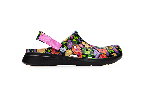 Modern Clog - Graphic Black Painted Floral